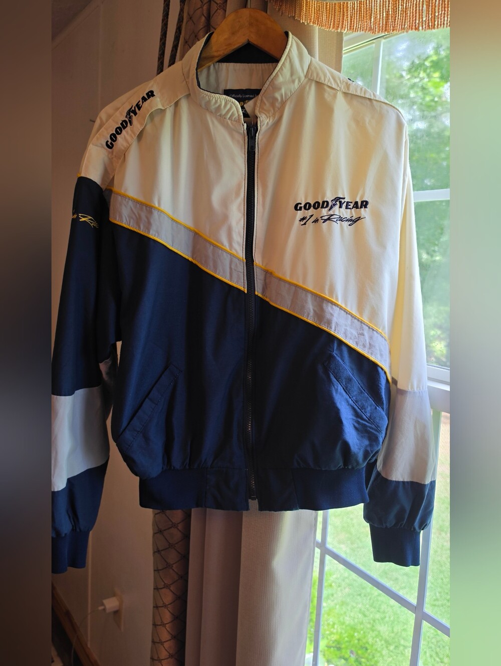 Goodyear Vintage Men’s Navy and Cream Racing Windbreaker Jacket